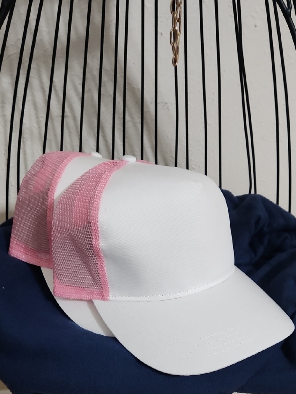 White Trucker Hat with Pink Mesh Back